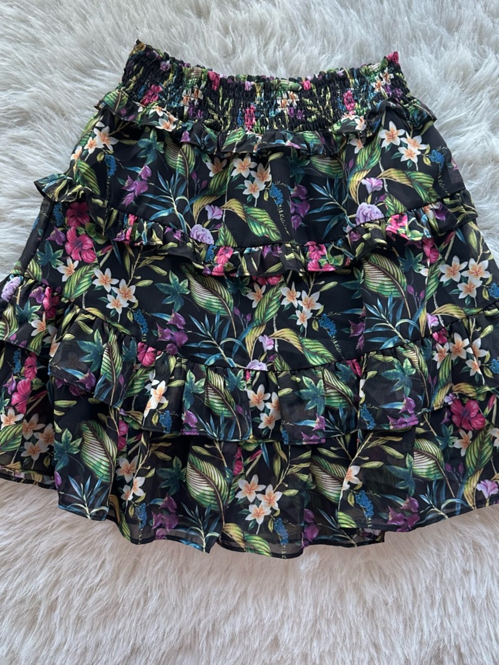 Generation Love Black Floral Tiered Ruffle Mini Skirt xxs